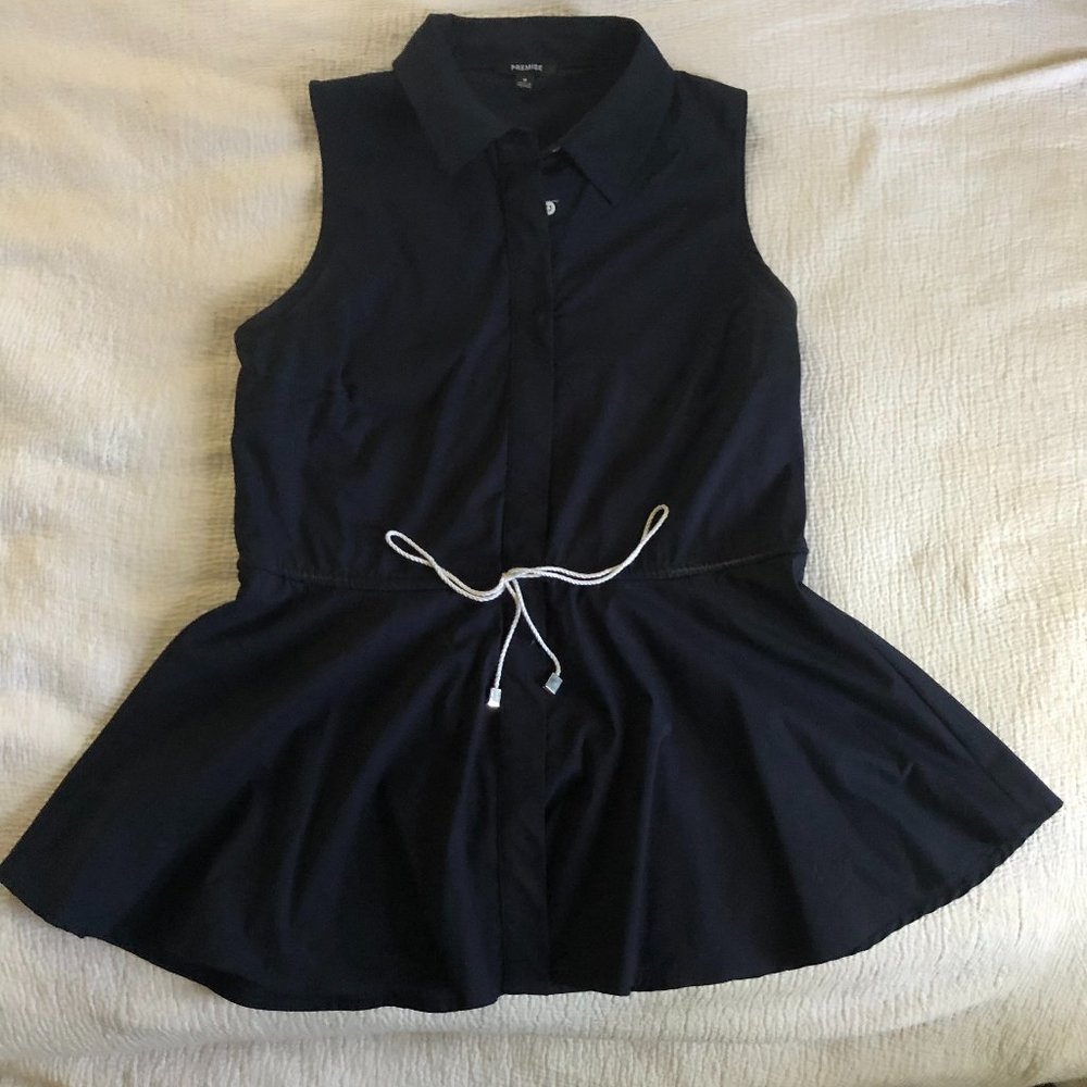 Navy top with white tie